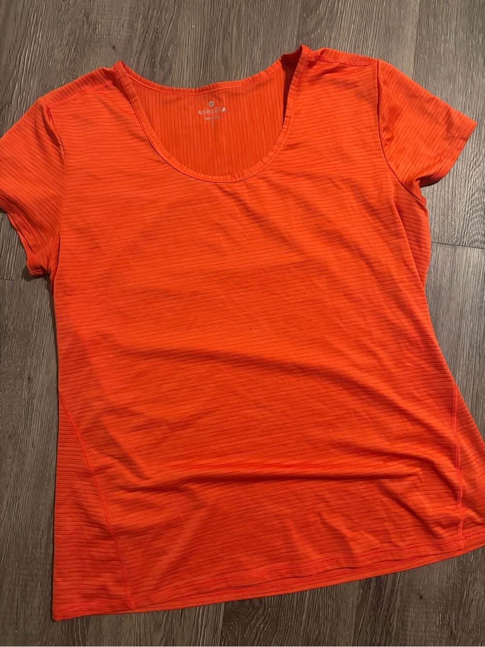 Athleta Bright Orange Short Sleeve Scoop Neck Tee shadow stripe chi